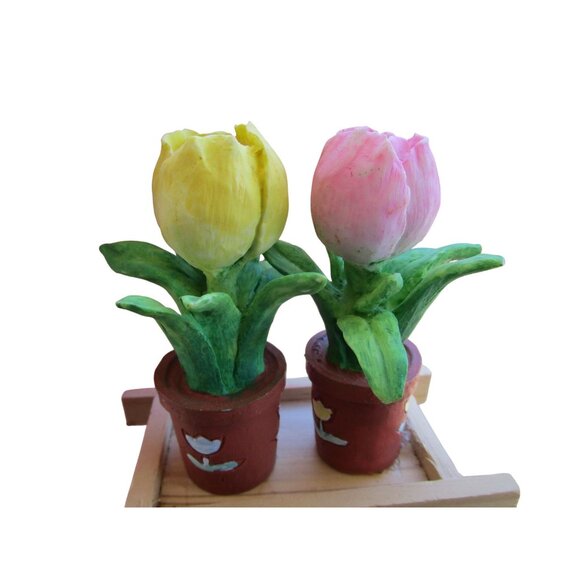 Fabric Mache Mrs. Easter Bunny Figurine With Tulips Eggs Duckling GUC - Picture 7 of 16